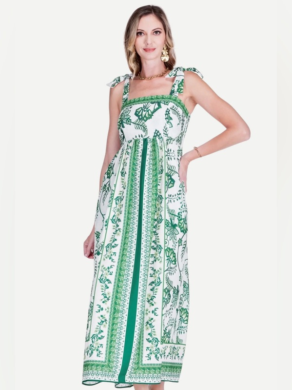 Jade Green And White Printed Midi Dress